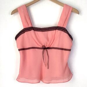 Karin Stevens Cropped Cami Tank Top Size 6P Petite Lined Coral Pink & Black Lace